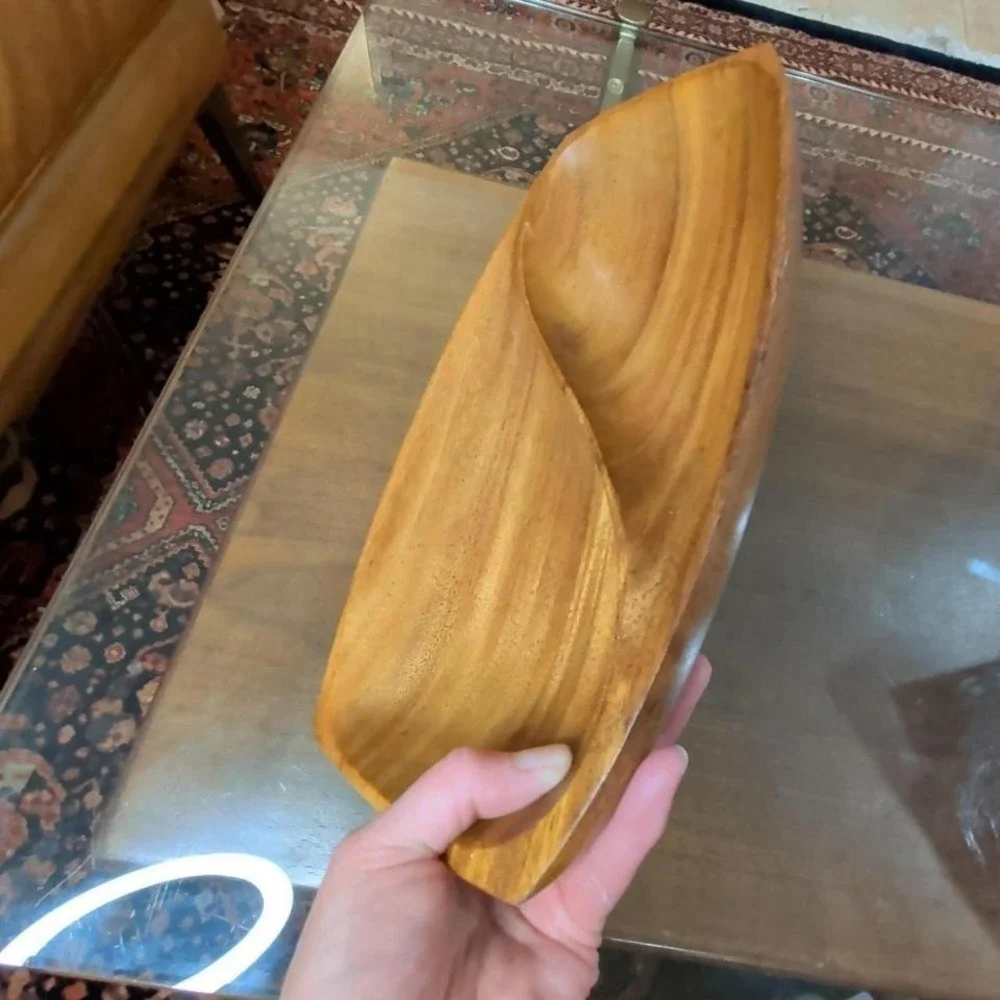 MCM Hand-Carved Wood Divided Dish / Yin-Yang Tray Gorgeous vintage handmade